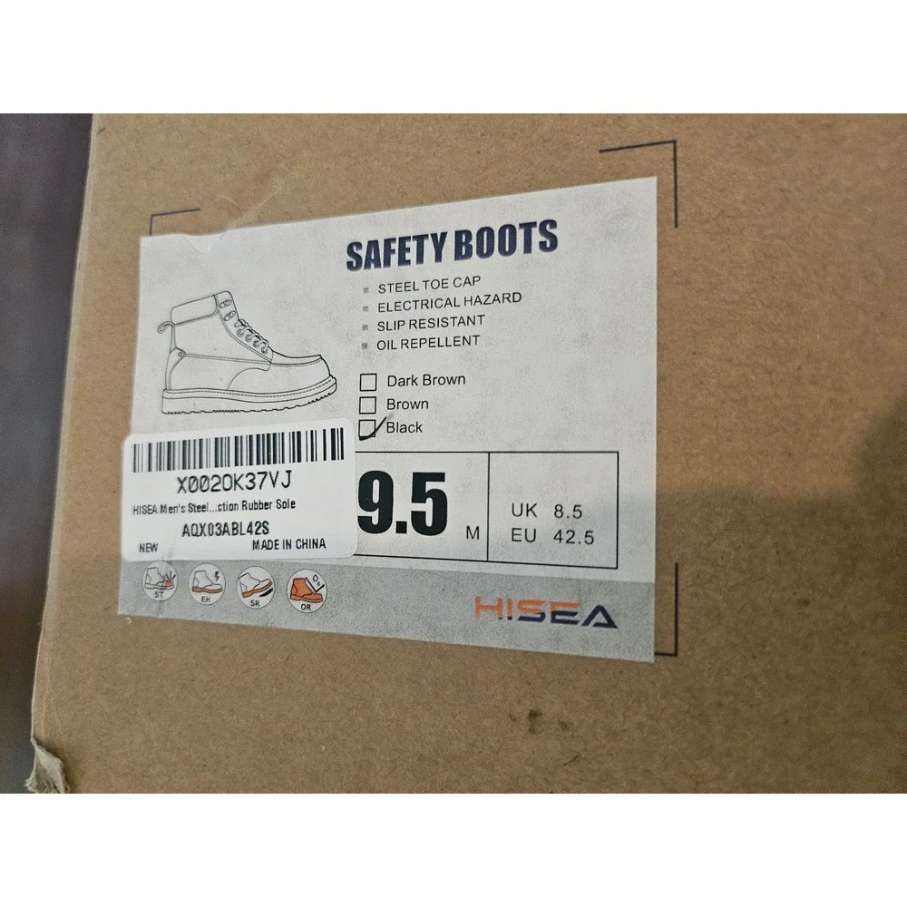 HISEA Safety Boots Men 9.5 Black Steel Toe EH Slip Resistant Work Boots